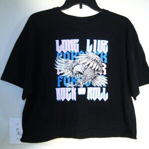 Chic and Cheerful Womens Size XL Long Live Rock n Roll Cropped Black T-Shirt